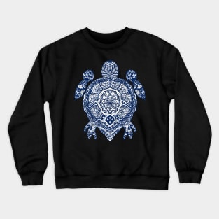 Colorful Blue and White Turtle Mandala Art - Spiritual Ocean Creature Design Crewneck Sweatshirt